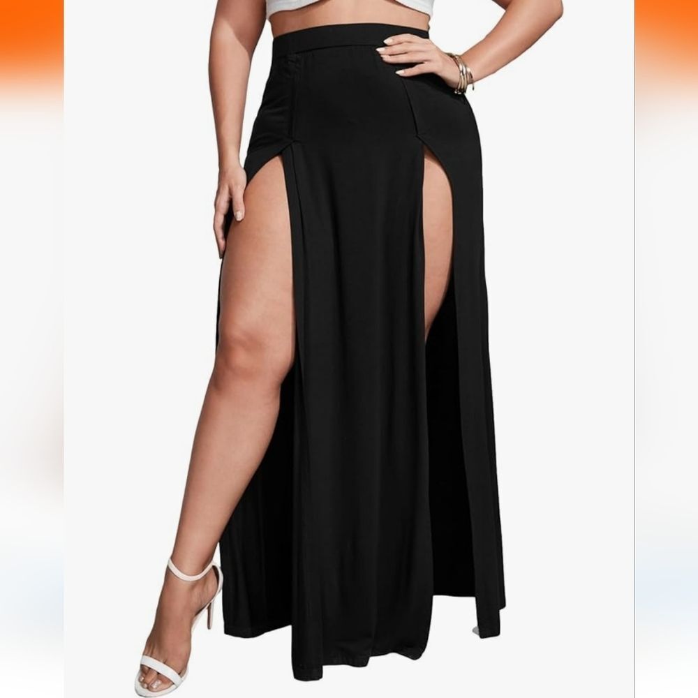 SHEIN 4X Double Slit Black Maxi Skirt Sexy Sultry CH-3220
